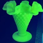 Vintage Fenton 1939 Lime Green Hobnail Footed Ruffled Vase As Is