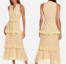 Taylor Yellow Checkered Midi Dress Size 4