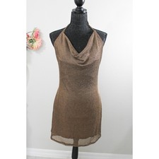 Fashion Nova Seductive Mode Mesh Mini Dress Gold Shimmer Size L NWT