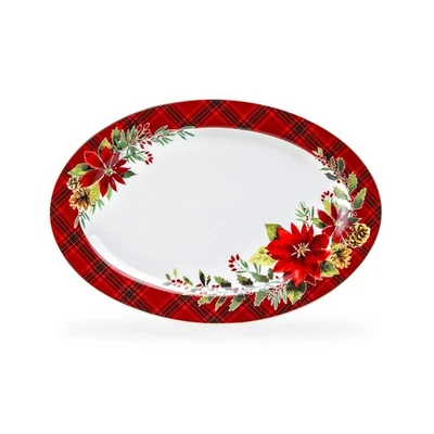 GRACE'S TEAWARE 14" Poinsettia Pine Cone Fine Porcelain Oval Serving Platter