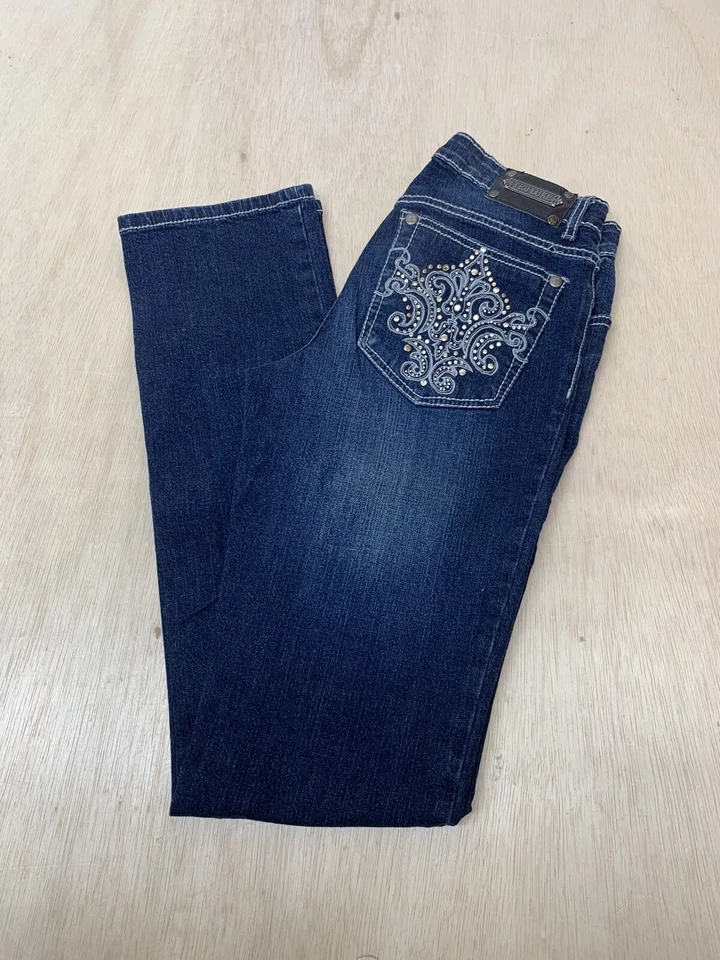 Pantalones de mezclilla para mujer TRU LUX azul pierna recta tiro medio talla 26/2 aprox 26x33 Foto 3 de 4