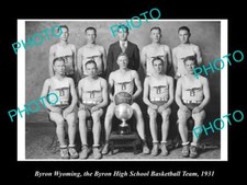 OLD LARGE HISTORIC PHOTO OF BYRON WYOMING HIGH SCHOOL BASKETBALL TEAM 1931