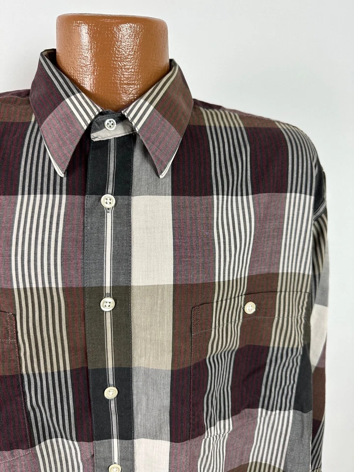 Camisa Deportiva Pierre Cardin Años 80 De Colección Hombres XL Rayas Cuadros Hipster Informal Preppy Foto 2 de 4