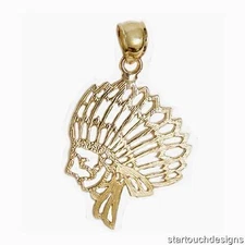 New 14k Yellow Gold Indian Chief Pendant