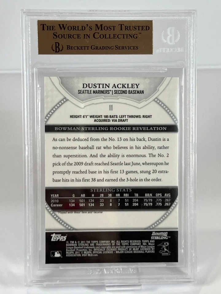 2011 Bowman Sterling - #11 Dustin Ackley (RC) - BGS 9.5 GEM MINT - Image 2 of 2