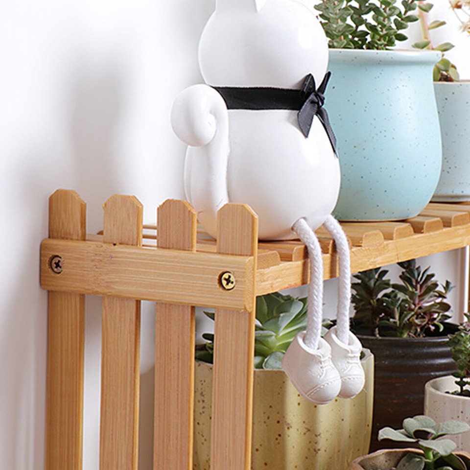 Countertop Bamboo Plant Shelf Bamboo Flower Pot Stand Balcony Flower
