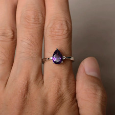 Amethyst ring, Wedding ring, Pear Cut Gemstone 925 Sterling Silver ring