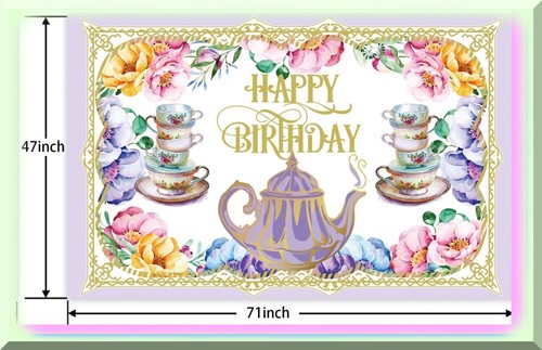 Tea Party entzückendes Deko Set: Happy Birthday Banner, Blumenhintergrund, Teekanne & - Bild 3 von 7