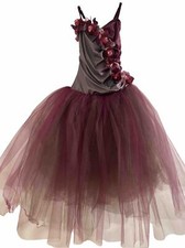 Stunning Child Large dance Long tutu, Flower Cascade Bodice, Burgundy Tulle