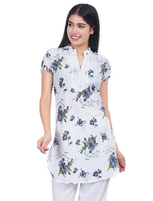 Women Cotton Printed Straight Floral Kurti Grey Dress Indian Ethnic Daily  Wear | eBay
