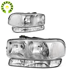 For 99-06 GMC Sierra 1500 2500 Chrome Headlights + Bumper Lamps Clear Reflector