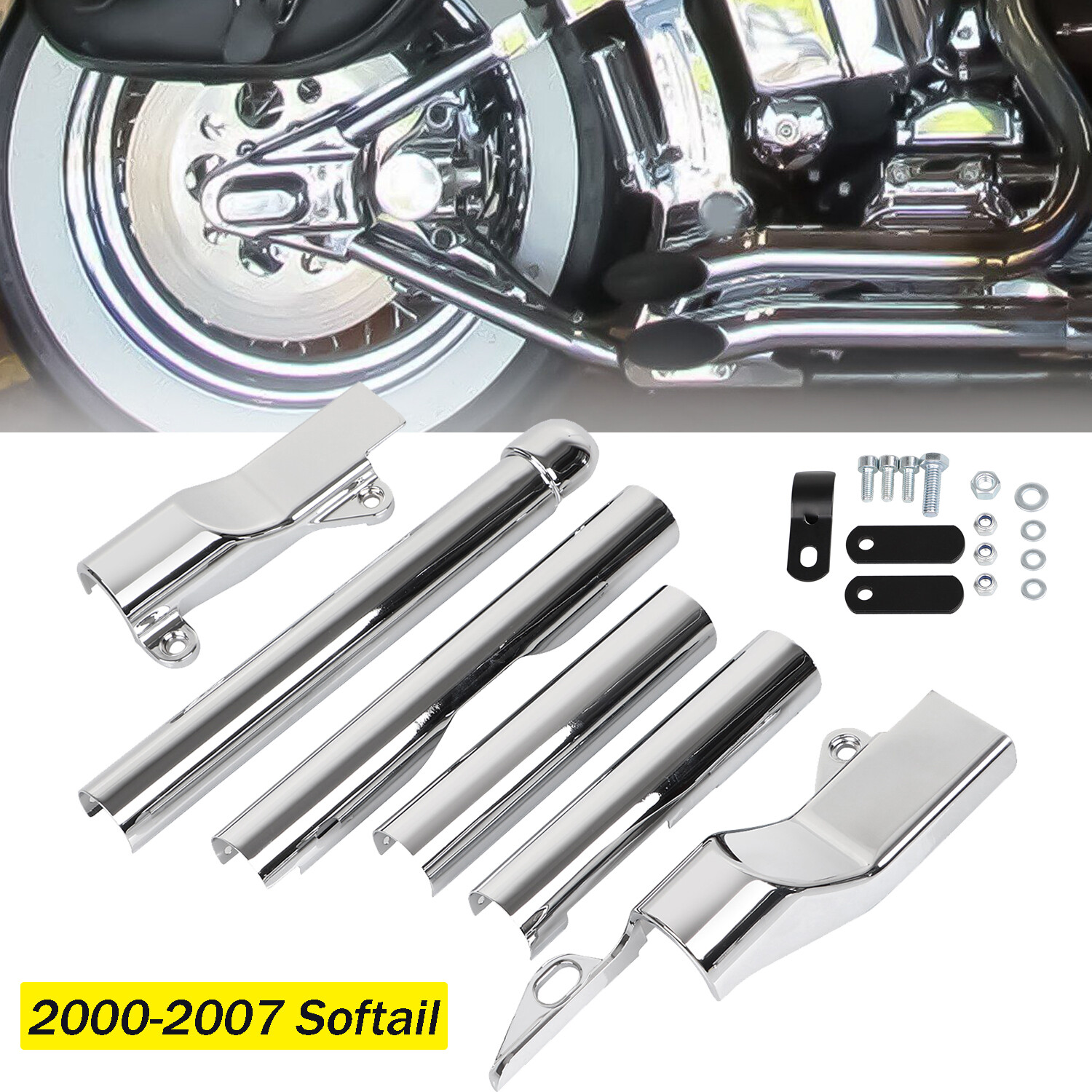 CHROME SWINGARM TUBE COVERS FOR HARLEY 20002007 SOFTAILS FXST FXSTB