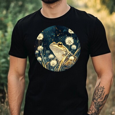 Mens Frog with Dandelion Print Cotton T-Shirt Size XS to 5XL