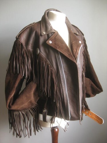 VINTAGE COWBOY LEATHER FRINGE JACKET 42 44 hells angel heavy rock biker ASHY men - Picture 21 of 24