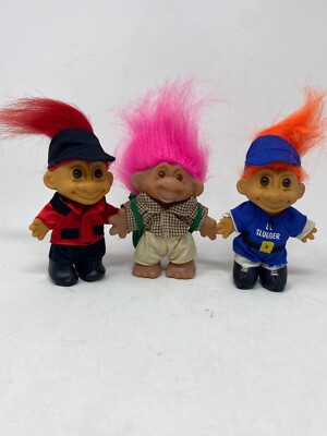 Vintage 1990's Russ Troll Dolls Lucky Equestrian, Checkered Shirt, Sluggerruss