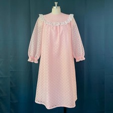 Vintage 70s Pastel Pink Lace Eyelet Ruffle Dress