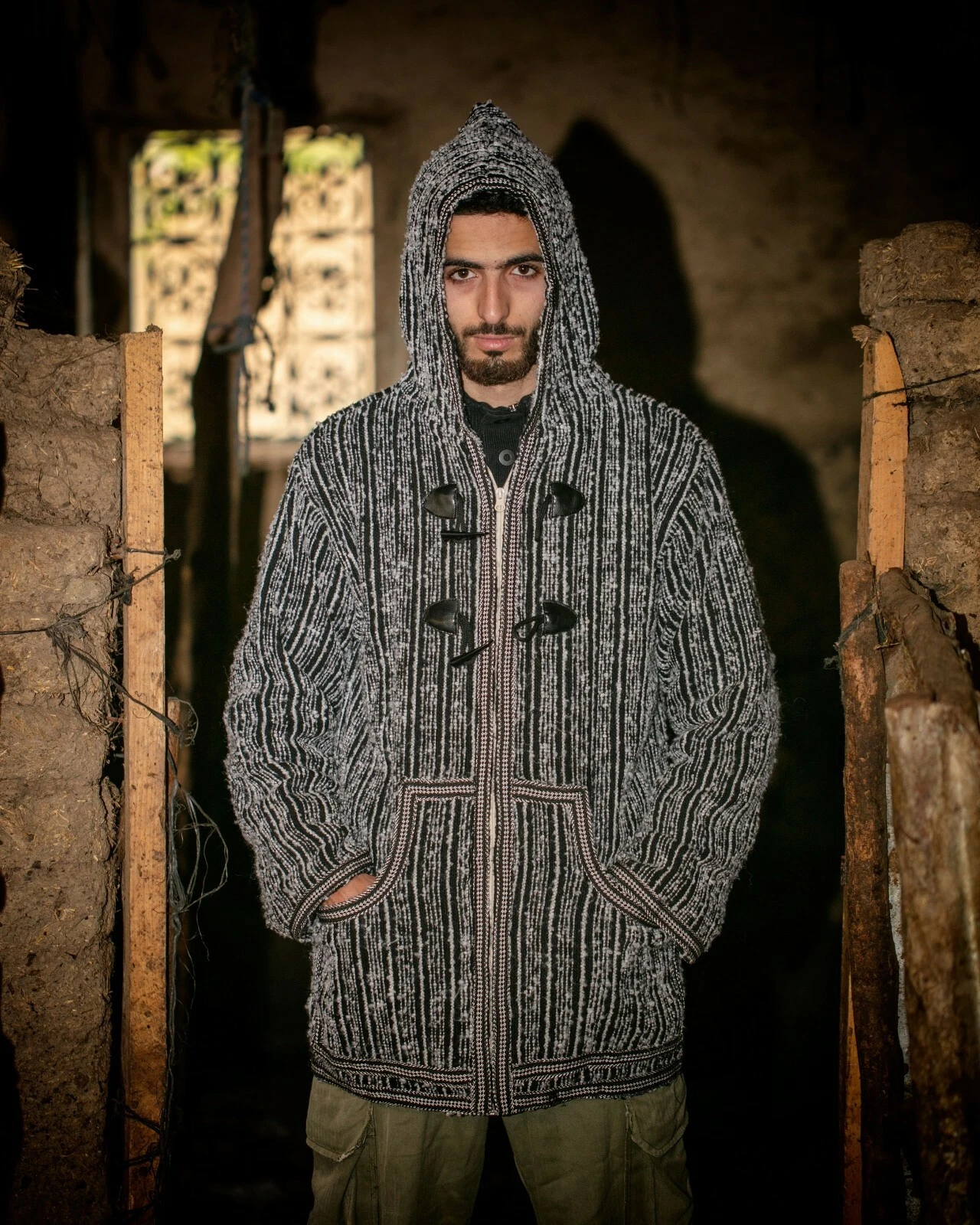 Kaftan coat Striped Djellaba Cardigan hooded dress, Jacquard sweater, Vintage
