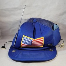 Vintage 1980s Genemaco Snapback Radio Hat American Flag Patch Battery Op