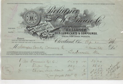 Graphic 1901 Billhead Reliance Oil & Grease company of Cleveland Ohio