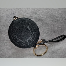 NWT Cole Haan Black Leather Wristlet/ Pouch with detachable gold tone loop