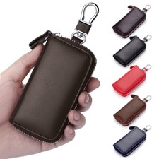 Mens Leather Smart Remote Car Key Fob Case Cover Zipper Wallet Keychain Holder