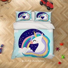 3D Unicorn Rainbow Cartoon Kids Quilt Cover Set Duvet Cover Bedding Pillowcases