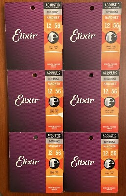 6 Sets Elixir NANOWEB 80/20 Bronze Acoustic 11077 Light/Medium .012-.056 NEW