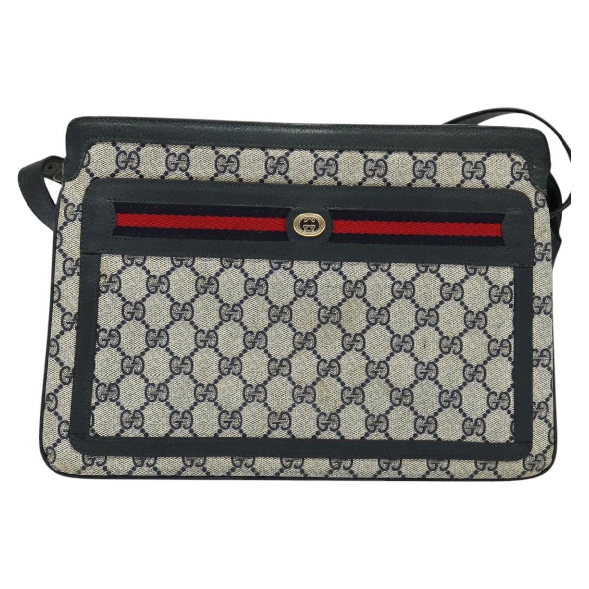 【送料&関税込】Gucci Gg Supreme Shoulder Bag GUCCI GG Supreme Sherry Line Shoulder Bag PVC Navy Red 41 02
