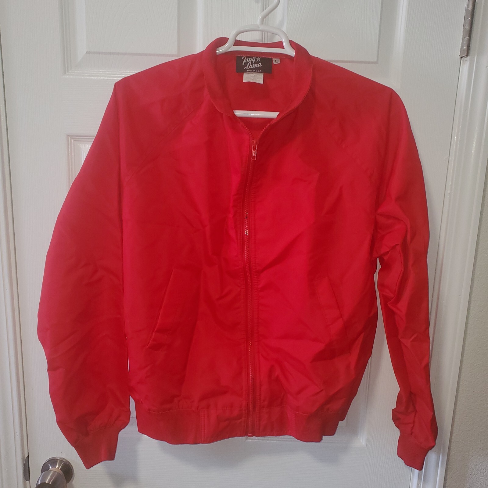 Tony Lama, Vintage Tony Lama Men Spellout Full Zip Jacket Size LG Red Outdoors Lightweight