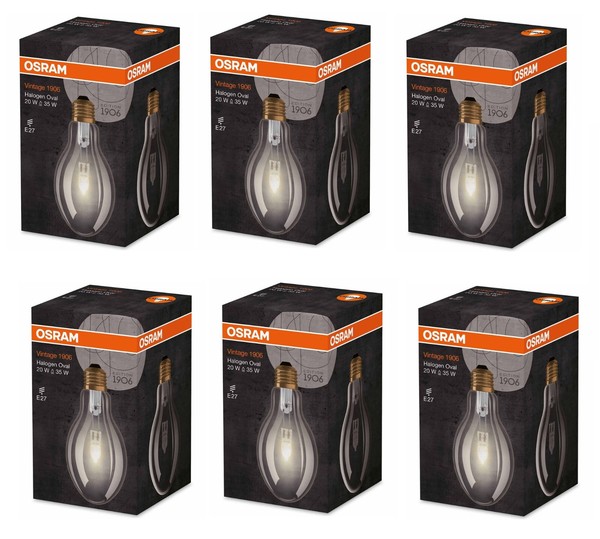 6X Osram Halogen Vintage 1906 Oval Dimmbar E27 20W = 35W Eek:G (Spektrum A-G)-image