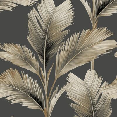 Kailani Palm Leaves Exotic Foliage Belgravia Wallpaper Dark Grey / Beige 59116