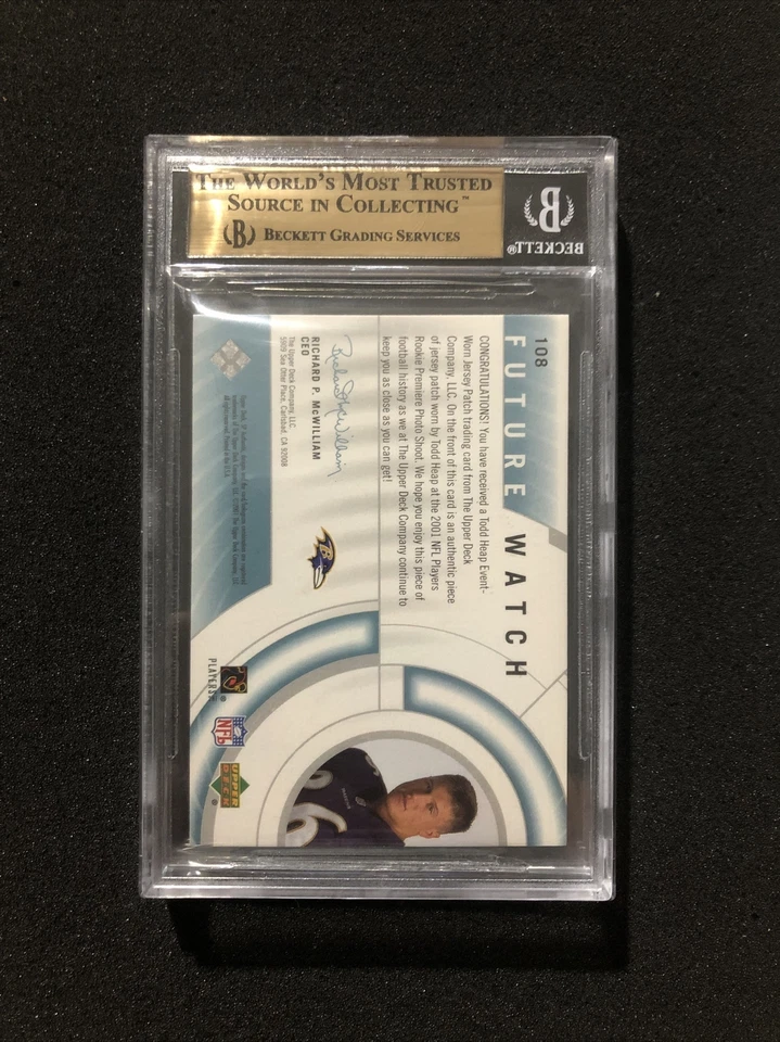 2001 Upper Deck SP Authentic TODD HEAP #108 BGS 9.5 💎 GEM MINT RC 💎 141/500 - Image 2 of 2