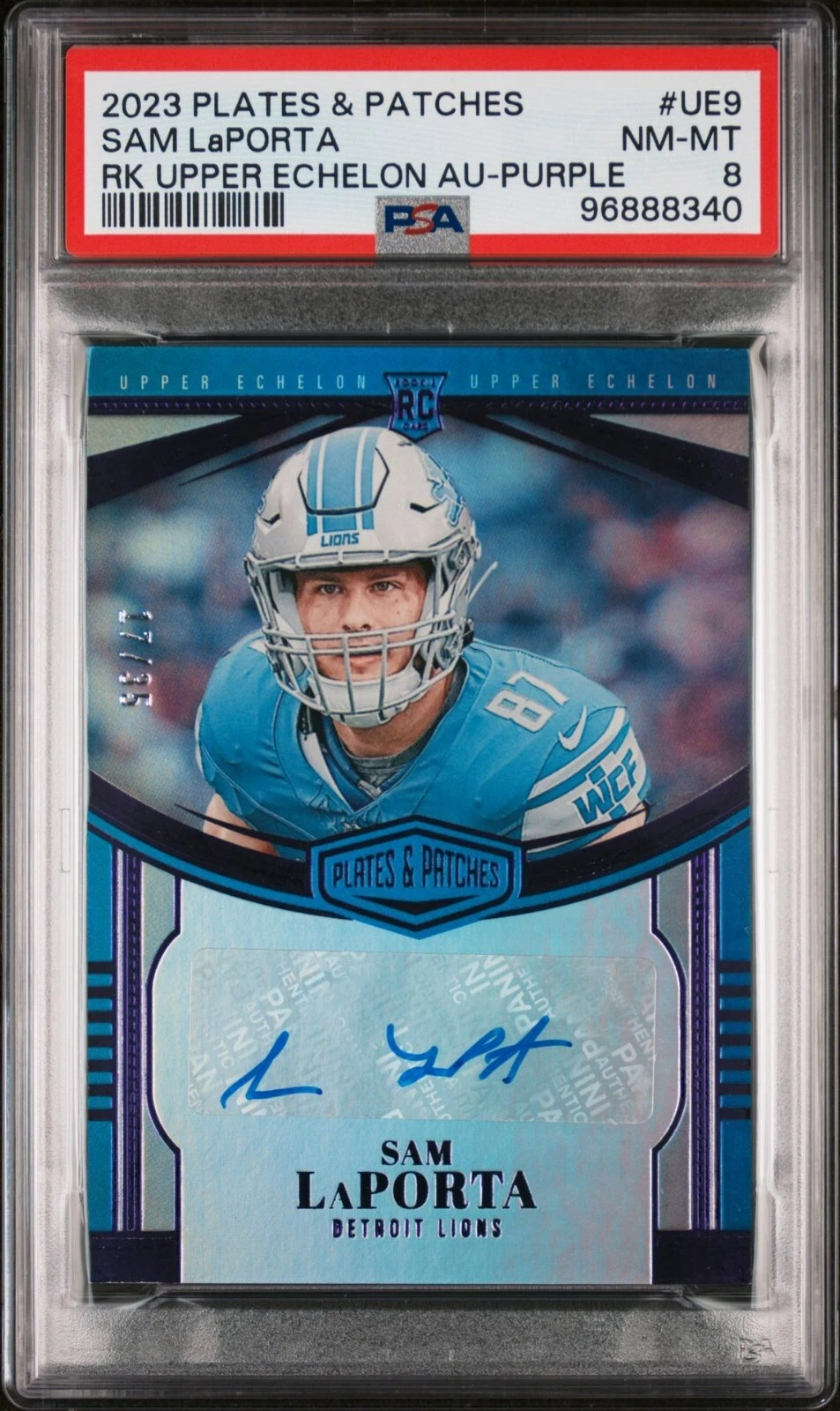 Sam LaPorta Panini Plates & Patches Rookie Upper Echelon Autographs #UE9 Purple