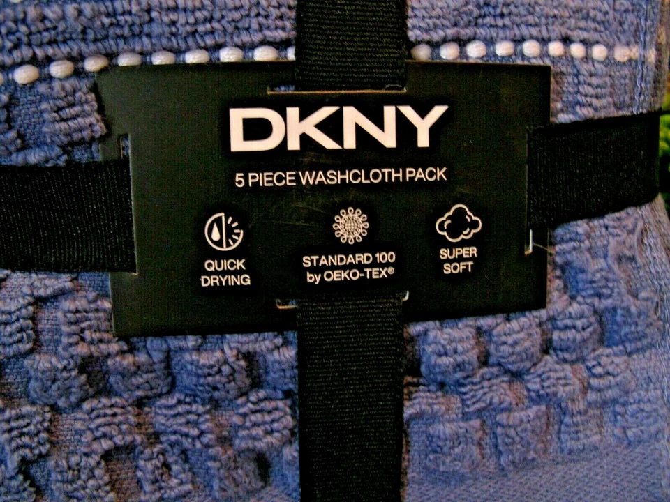 Nuevo Juego de 5 paños de algodón a rayas Donna Karan DKNY azul marino con prendedor blanco Foto 3 de 4