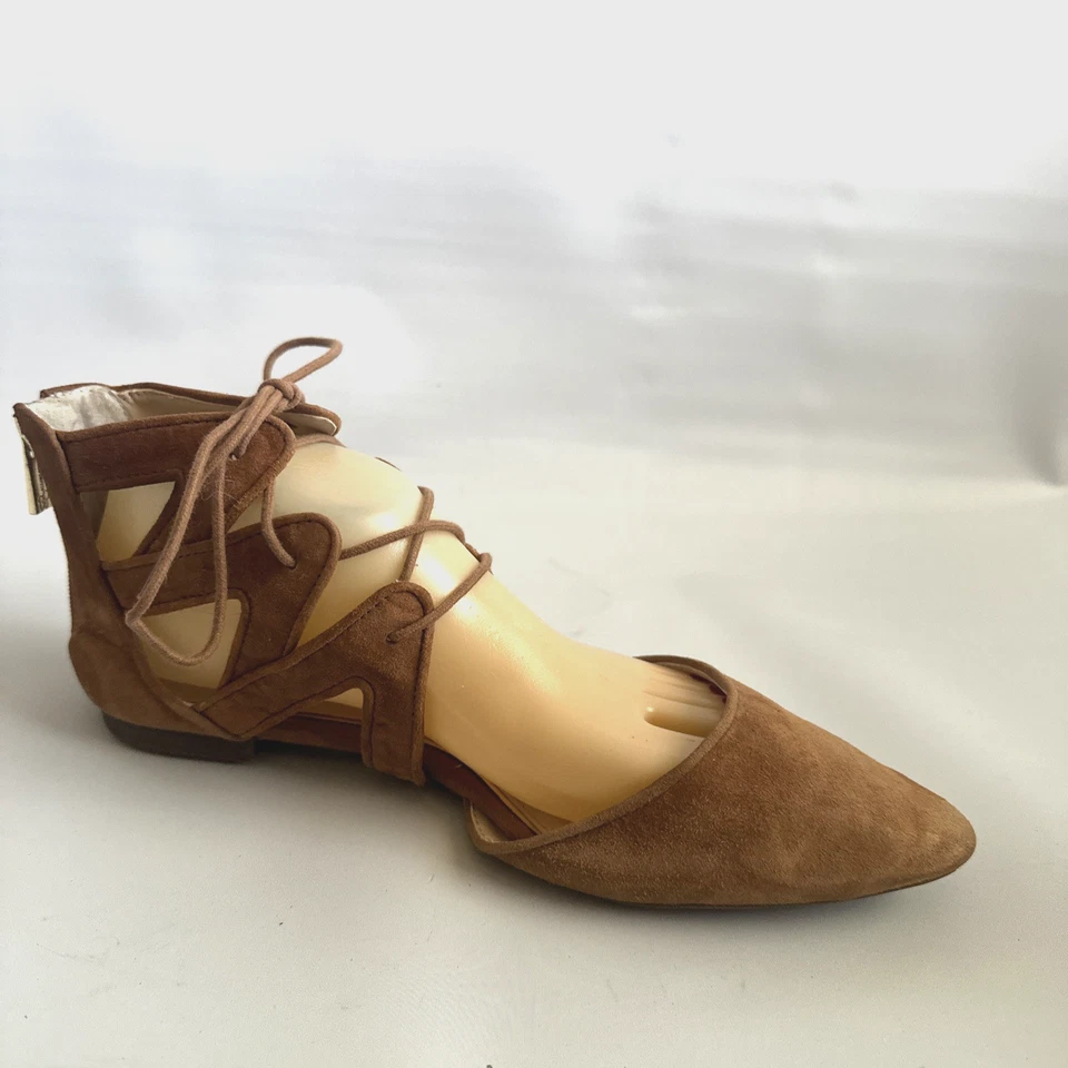 Jessica Simpson Ziana Women Size 8.5 M Tan Suede Lace Up Pointy Toe Shoes - Imagem 4 de 4