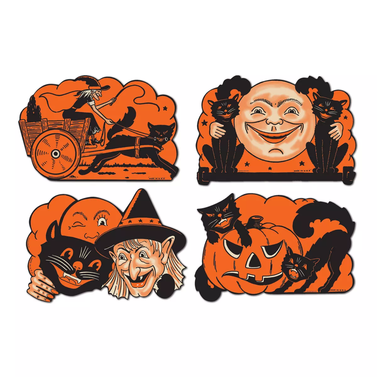 4 Retro HALLOWEEN Decorations Die Cut Cutouts Vintage Beistle 1950 ...