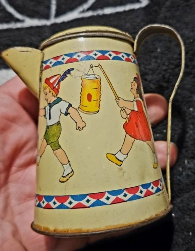 1940s Collectible Vintage Tin Toy lithographed pitcher,  By Ohio Art
