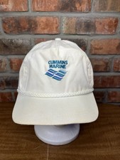 Vintage Cummins Marine Logo Imperial USA Made White Strapback Buckle Hat