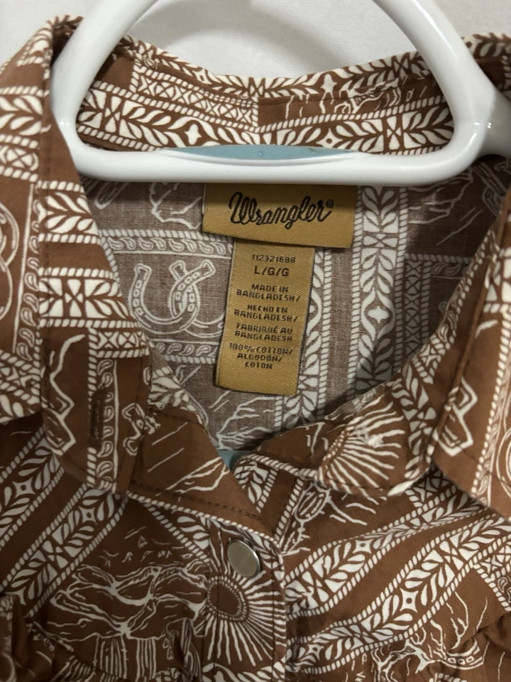 Wrangler Pearl Snap Long Sleeve Girls Size L Western Cactus Brown Shirt - Image 4 of 4