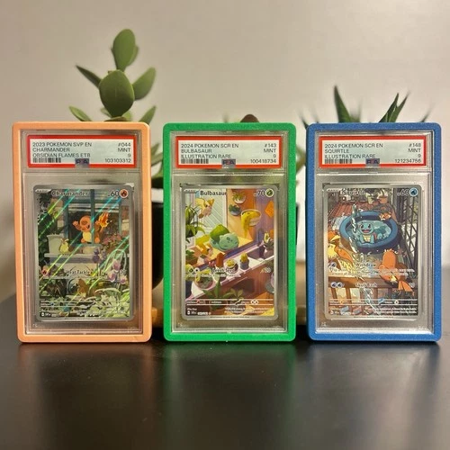 CHARMANDER #044 BULBASAUR #143 SQUIRTLE #148 ILLUSTRATION RARE PSA 9 SET W/GUARD