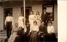 Early 1900s Family Portrait Postcard RPPC 13 People Porch AZO Stamp Box