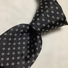 Drake's Necktie Tie All over small pattern Black 100% Silk Handmade in England