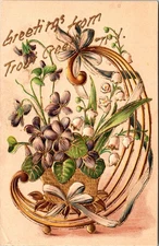 Germany Embossed Flower Bouquet With Bow Greetings Decorative Art Postcard