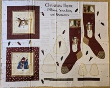Christmas Thyme Fabric Traditions Panel Pillows Stocking Snowman 1997
