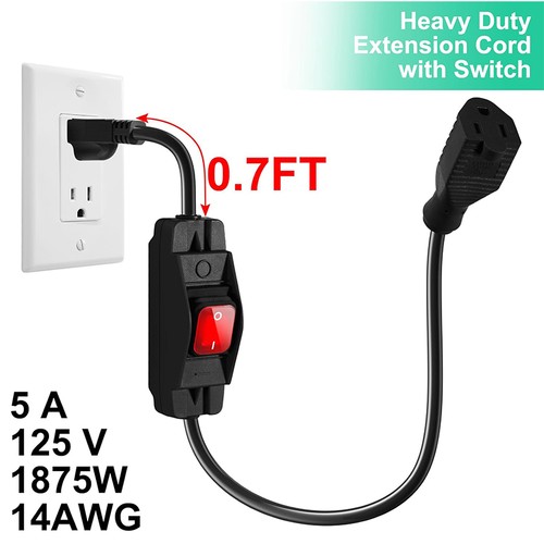3-Prong Extension Cord 1875W Heavy Duty Waterproof 14AWG Cable w/ ON OFF Switch - Picture 5 of 13