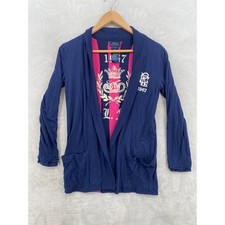 Polo Ralph Lauren Cardigan Girls Large 12-14 Navy Pink RLFC Crest Pima Cotton