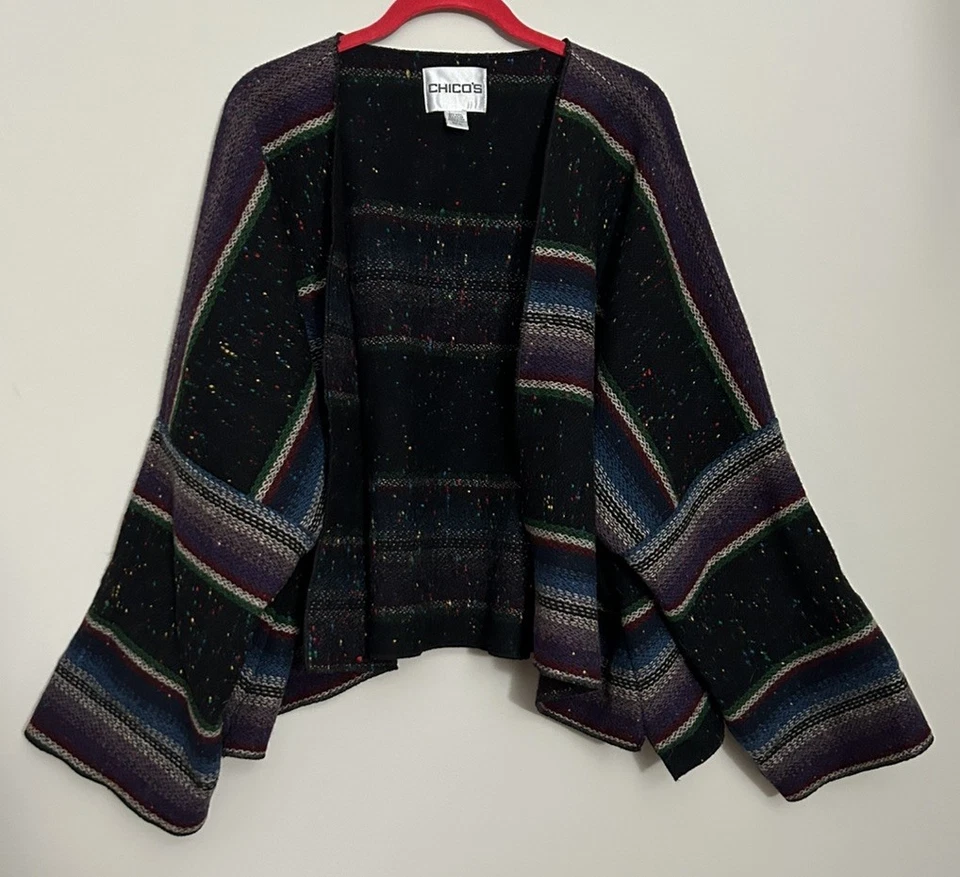 Cárdigan manta a rayas de lana talla M/L Chico's Cape Western Serape EE. UU. Foto 2 de 4