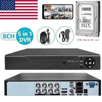 8 Channel H.265 1080P DVR for Security Camera System 1TB Hard Drive USA