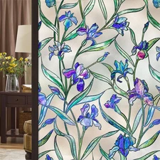 Window Privacy Film Stained Glass Window Clings 3D Violet Flower Decorative S...