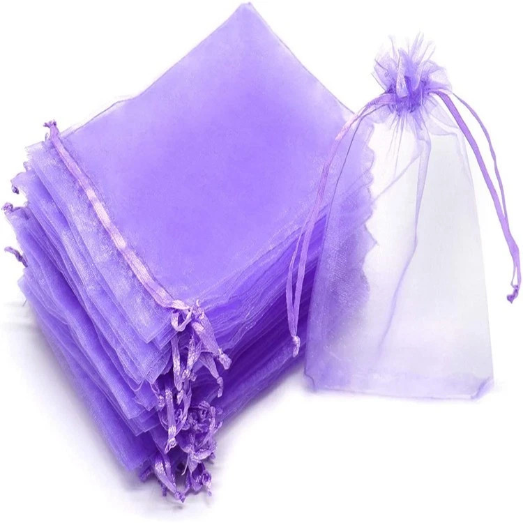 Bolsas de regalo de organza púrpura 100 piezas 7x9 cm con cordón joyas fiesta boda favores bolsas